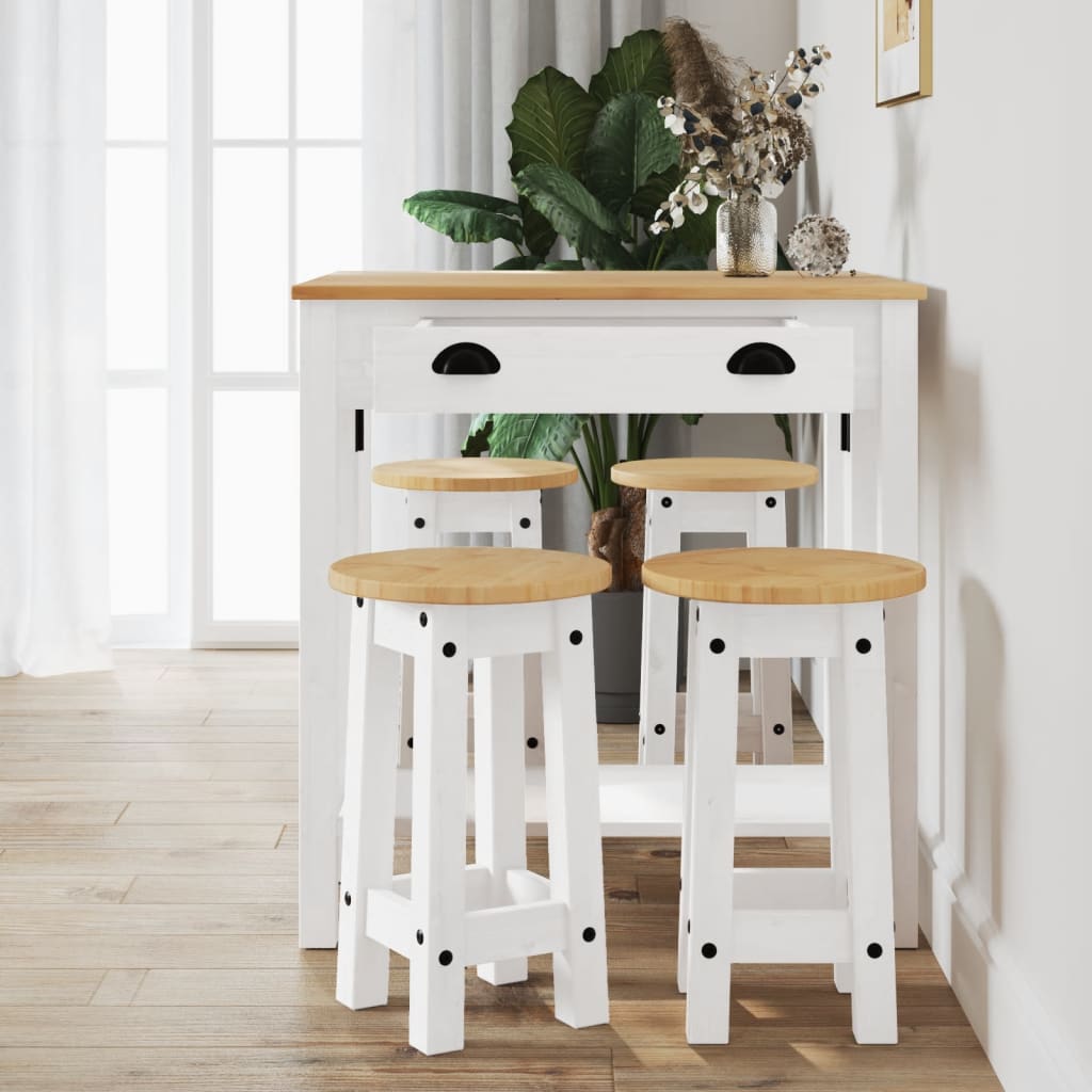 5 Piece Bar Set Solid Wood Pine White bar table + 4x bar chair