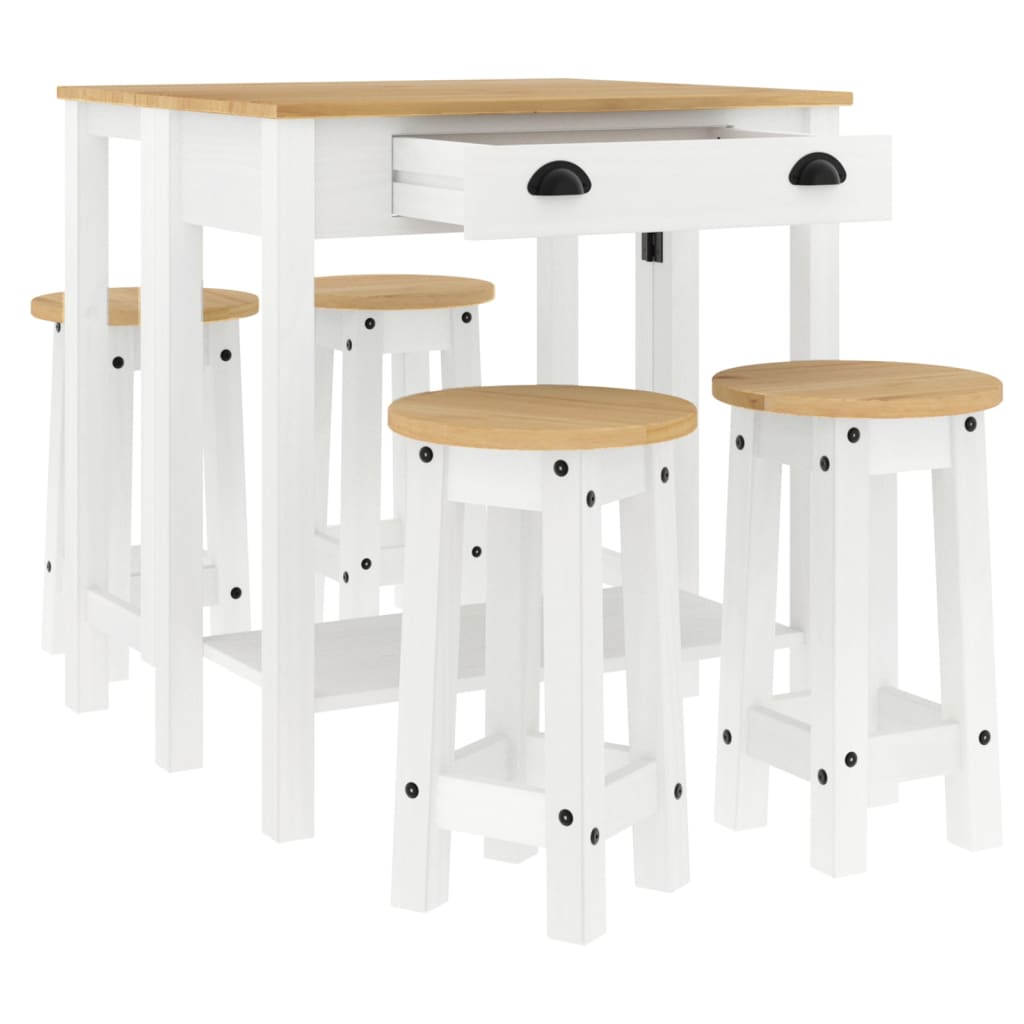 5 Piece Bar Set Solid Wood Pine White bar table + 4x bar chair