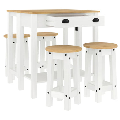 5 Piece Bar Set Solid Wood Pine White bar table + 4x bar chair