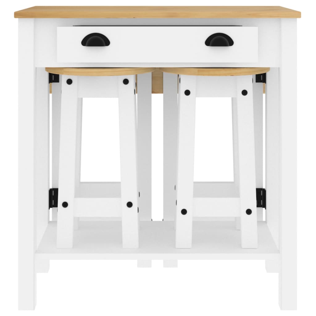 5 Piece Bar Set Solid Wood Pine White bar table + 4x bar chair