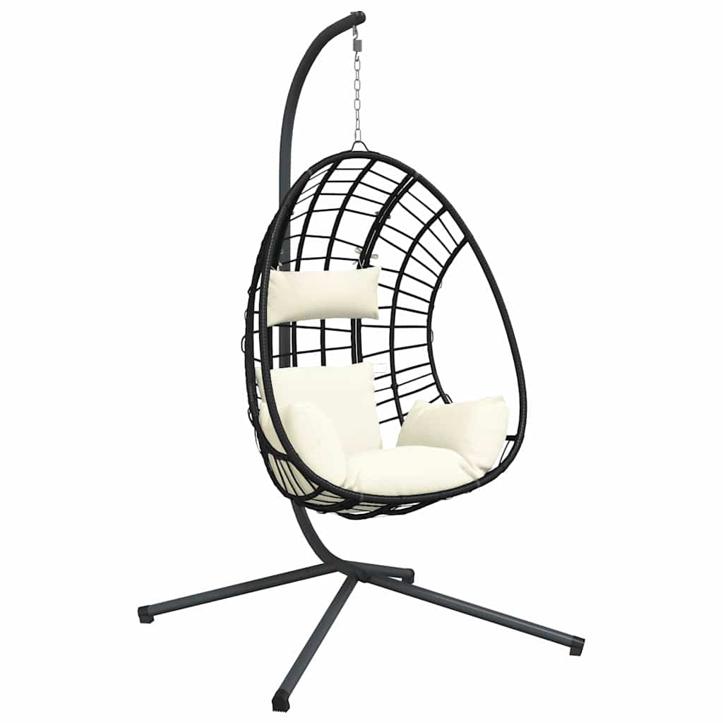 vidaXL Hanging Egg Chair with Stand Beige Rattan and Steel 2