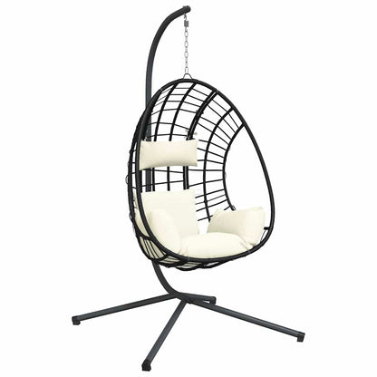 vidaXL Hanging Egg Chair with Stand Beige Rattan and Steel 2