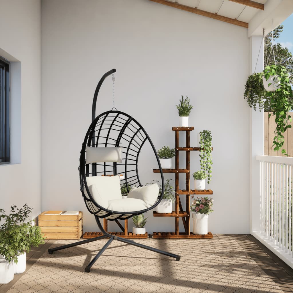 vidaXL Hanging Egg Chair with Stand Beige Rattan and Steel 3