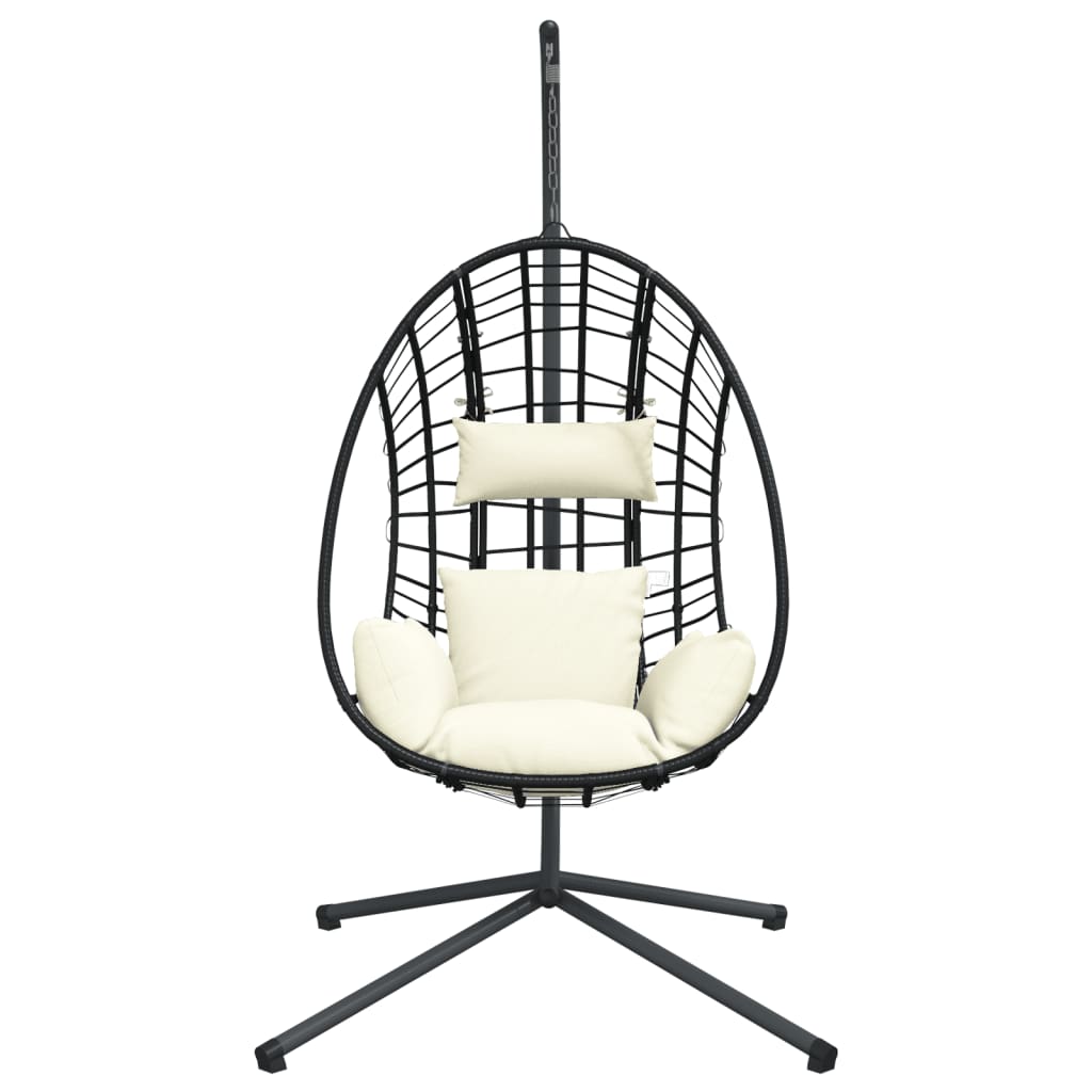 vidaXL Hanging Egg Chair with Stand Beige Rattan and Steel 4