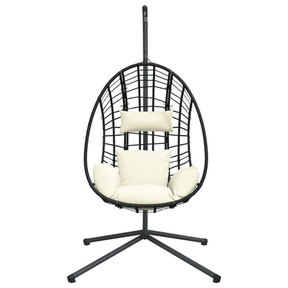 vidaXL Hanging Egg Chair with Stand Beige Rattan and Steel 4
