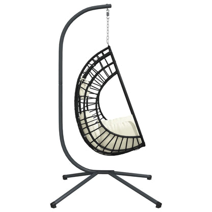 vidaXL Hanging Egg Chair with Stand Beige Rattan and Steel 6