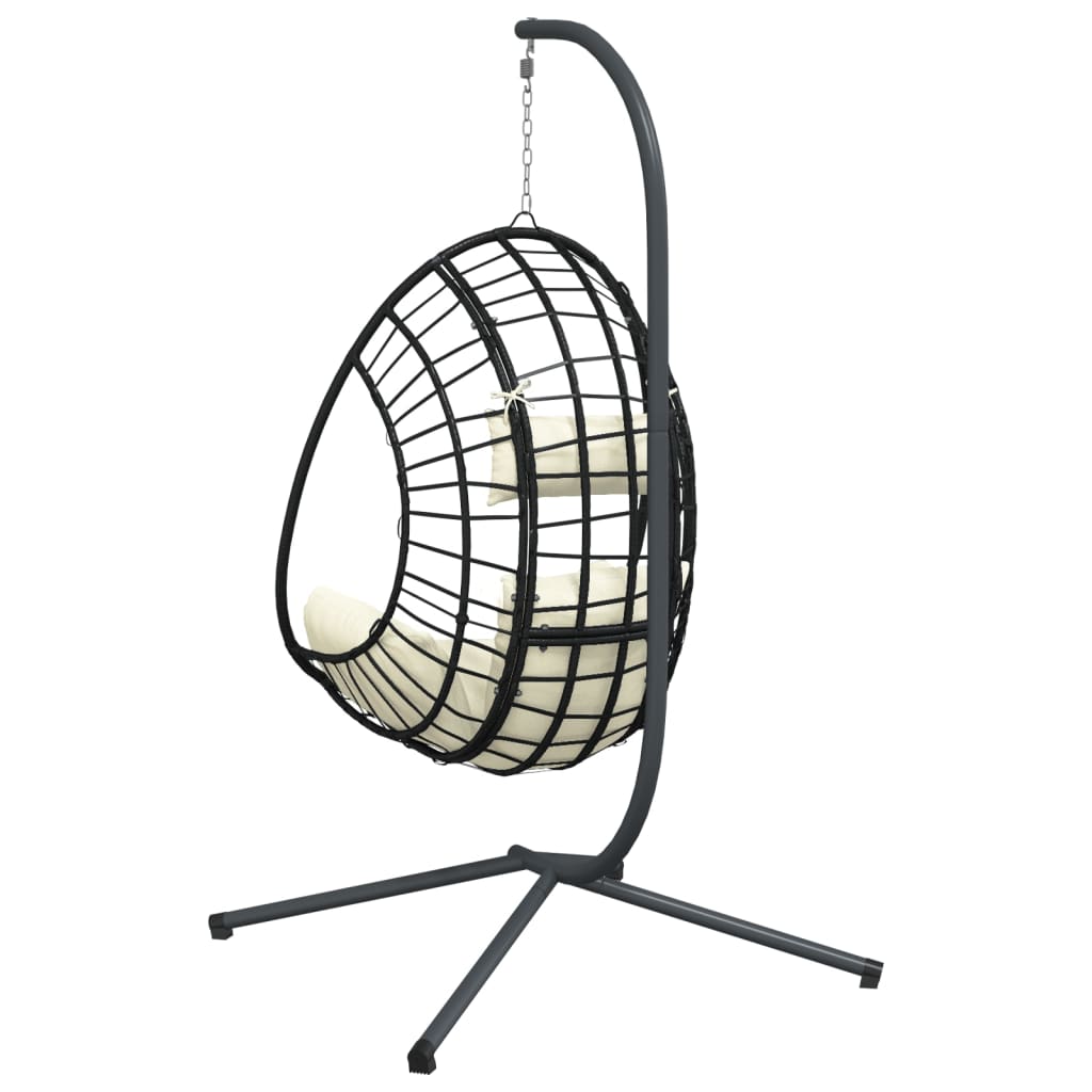 vidaXL Hanging Egg Chair with Stand Beige Rattan and Steel 5