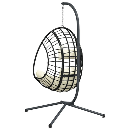 vidaXL Hanging Egg Chair with Stand Beige Rattan and Steel 5