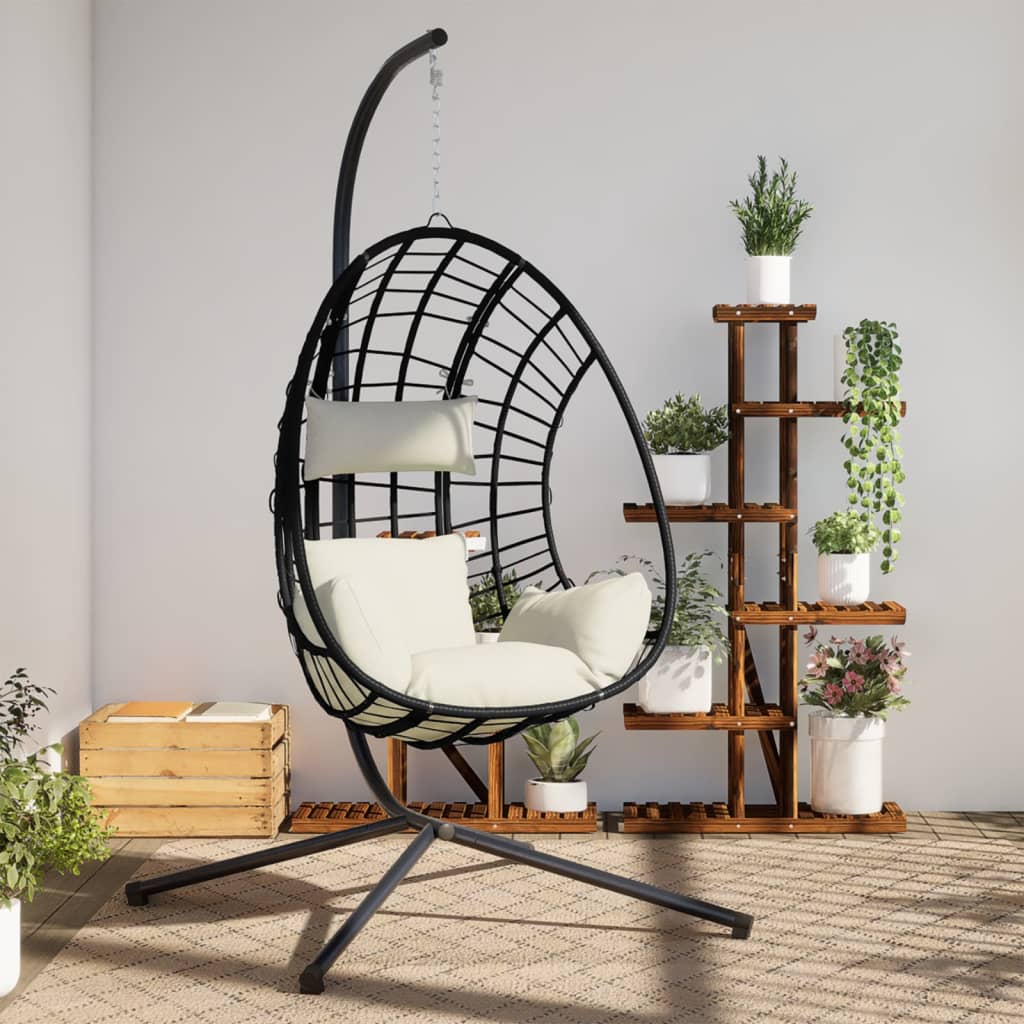vidaXL Hanging Egg Chair with Stand Beige Rattan and Steel 1