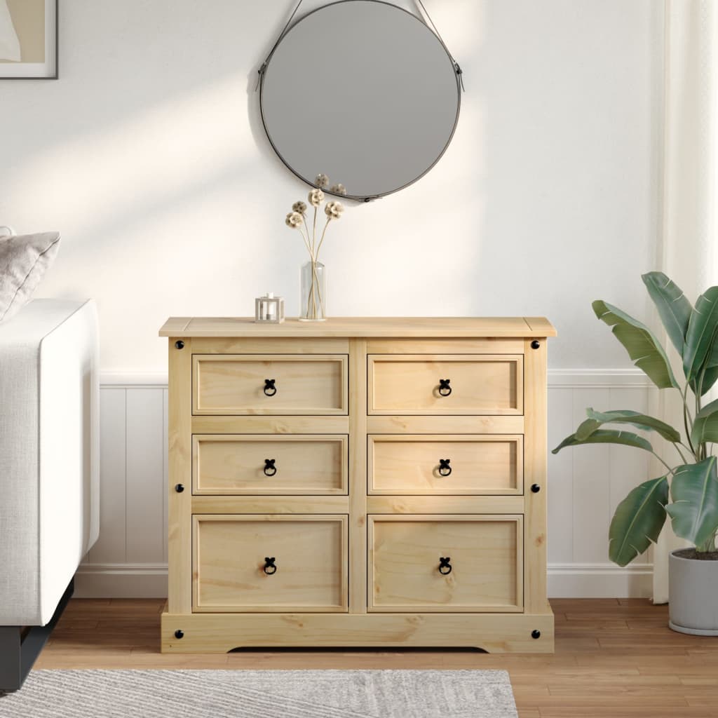 vidaXL Chest of Drawers "Corona" 110x43x91 cm Solid Wood Pine 3