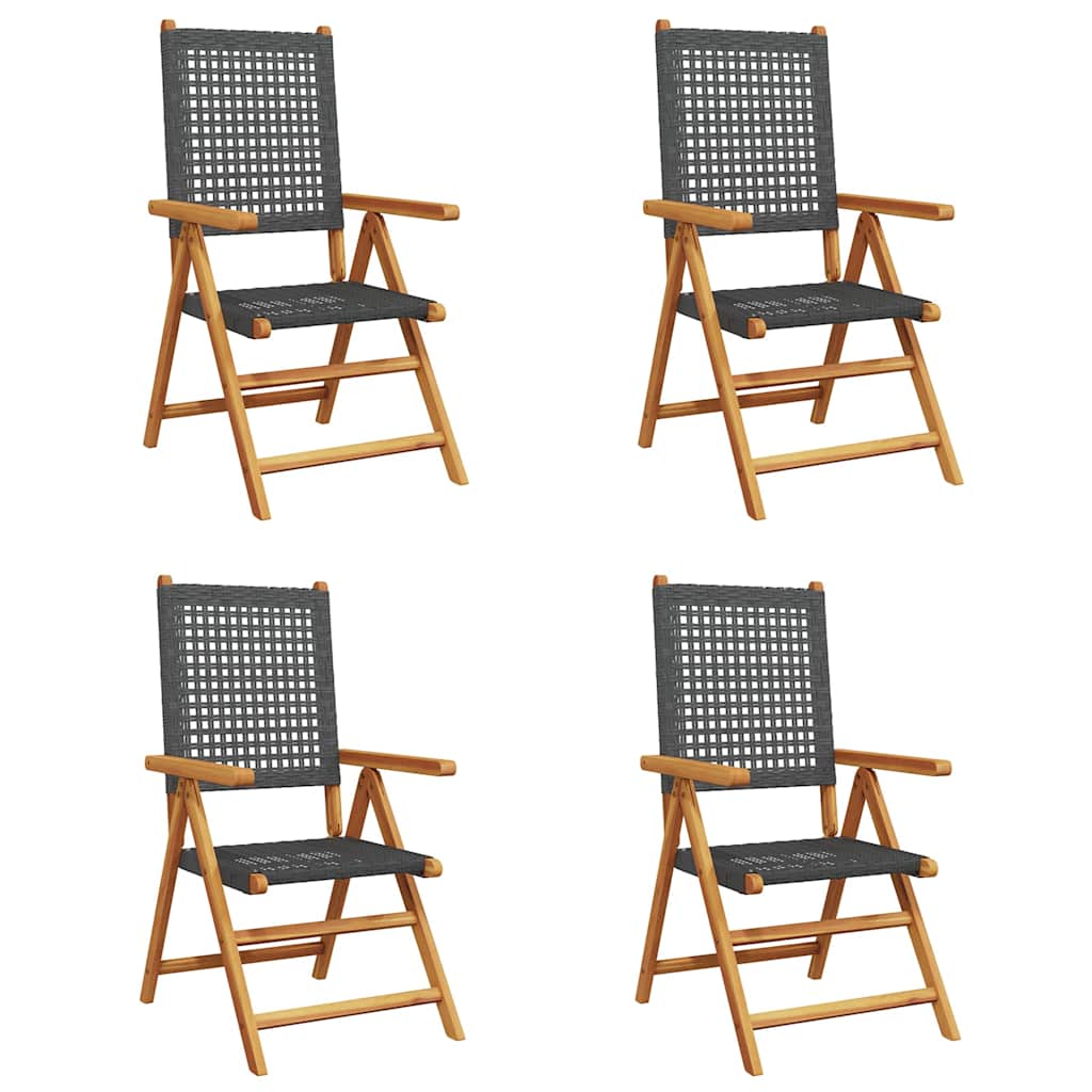 vidaXL Reclining Folding Chairs 4 pcs Black Poly Rattan and Solid Wood 2