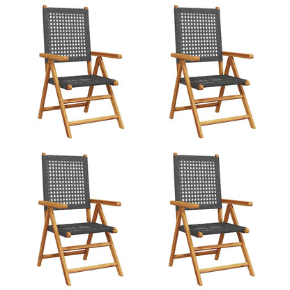 Reclining Folding Chairs Poly Rattan and Solid Wood Black 4
