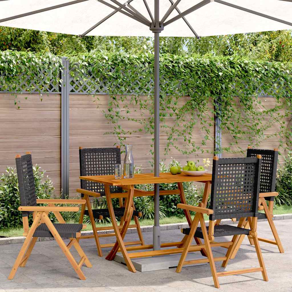 vidaXL Reclining Folding Chairs 4 pcs Black Poly Rattan and Solid Wood 1