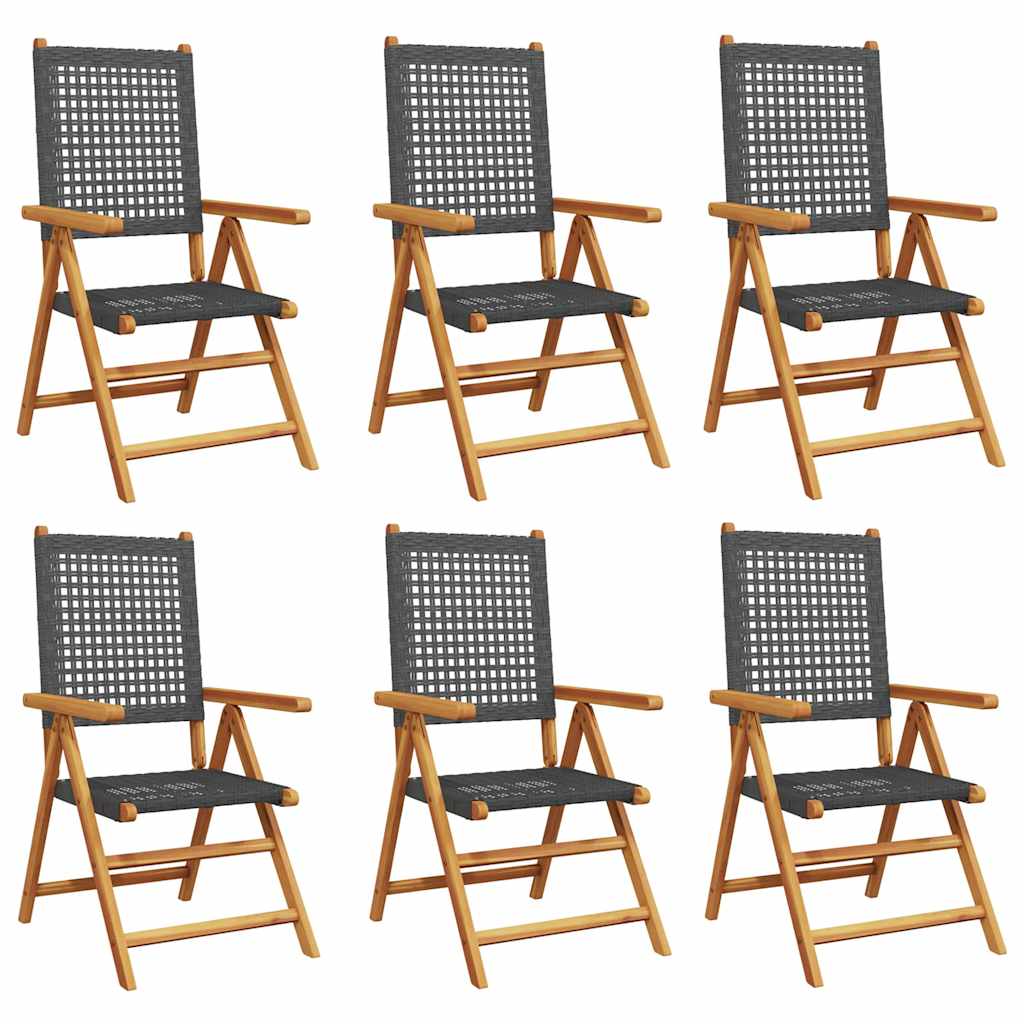vidaXL Reclining Folding Chairs 6 pcs Black Poly Rattan and Solid Wood 2