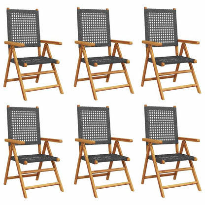 vidaXL Reclining Folding Chairs 6 pcs Black Poly Rattan and Solid Wood 2