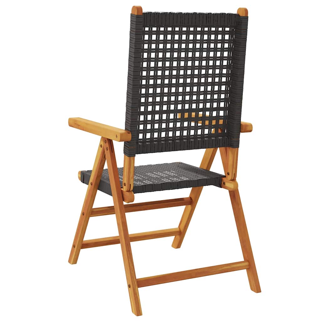 vidaXL Reclining Folding Chairs 6 pcs Black Poly Rattan and Solid Wood 5