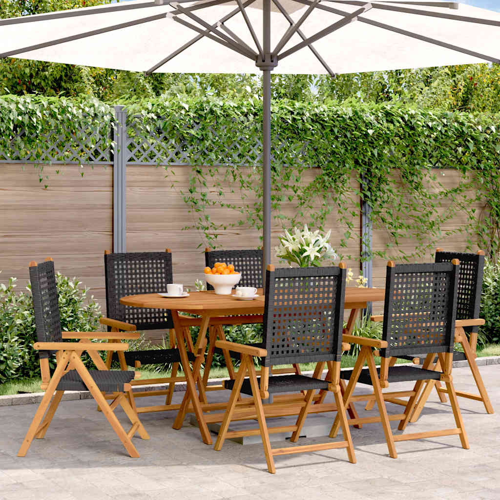 vidaXL Reclining Folding Chairs 6 pcs Black Poly Rattan and Solid Wood 1