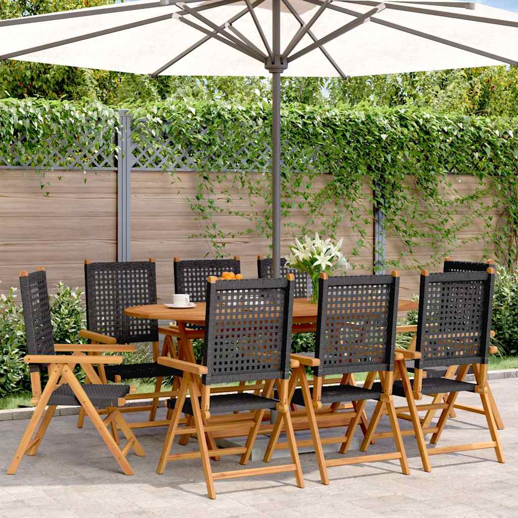 vidaXL Reclining Folding Chairs Poly Rattan and Solid Wood