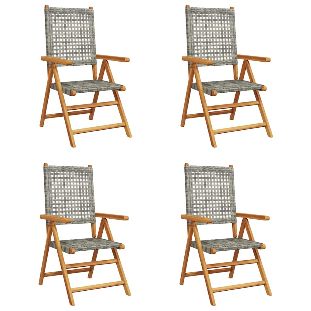 vidaXL Reclining Folding Chairs 4 pcs Grey Poly Rattan and Solid Wood 2