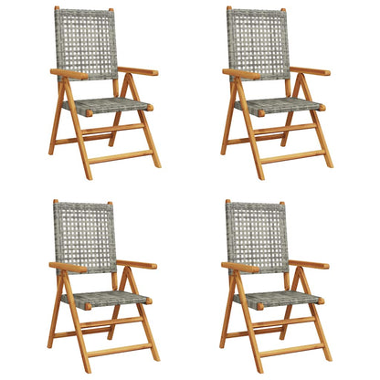 vidaXL Reclining Folding Chairs 4 pcs Grey Poly Rattan and Solid Wood 2