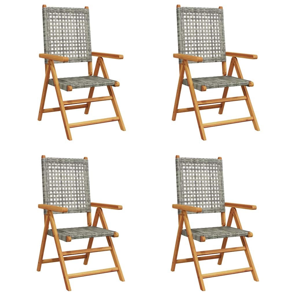 Reclining Folding Chairs Poly Rattan and Solid Wood Grey 4