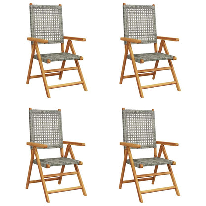 Reclining Folding Chairs Poly Rattan and Solid Wood Grey 4