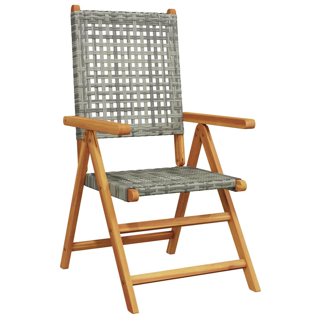 vidaXL Reclining Folding Chairs 4 pcs Grey Poly Rattan and Solid Wood 3
