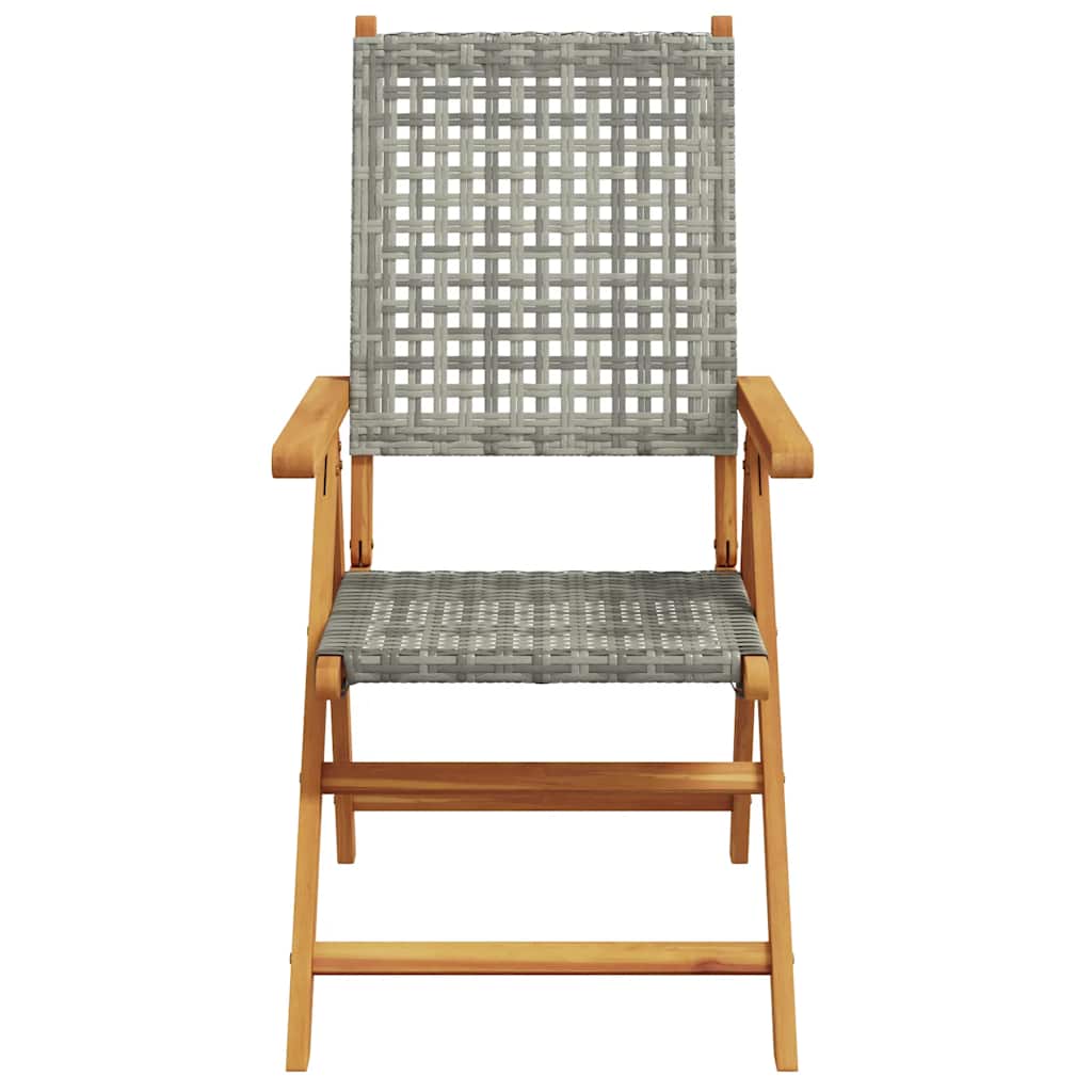 vidaXL Reclining Folding Chairs 4 pcs Grey Poly Rattan and Solid Wood 4