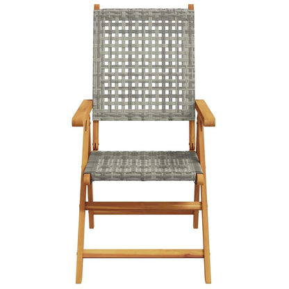 vidaXL Reclining Folding Chairs 4 pcs Grey Poly Rattan and Solid Wood 4