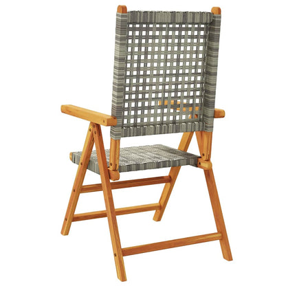 vidaXL Reclining Folding Chairs 4 pcs Grey Poly Rattan and Solid Wood 6