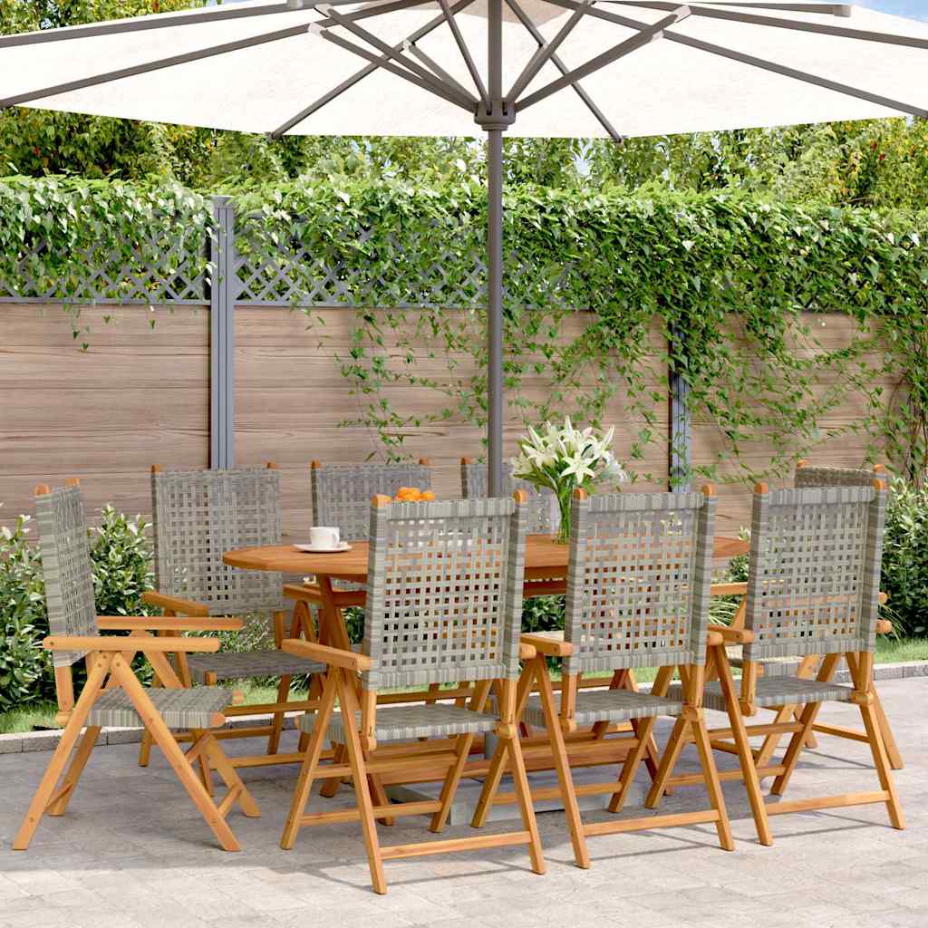 vidaXL Reclining Folding Chairs Poly Rattan and Solid Wood