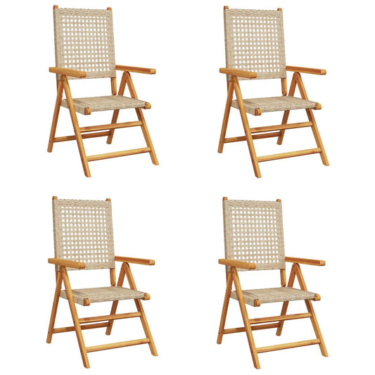 Reclining Folding Chairs Poly Rattan and Solid Wood Beige 4