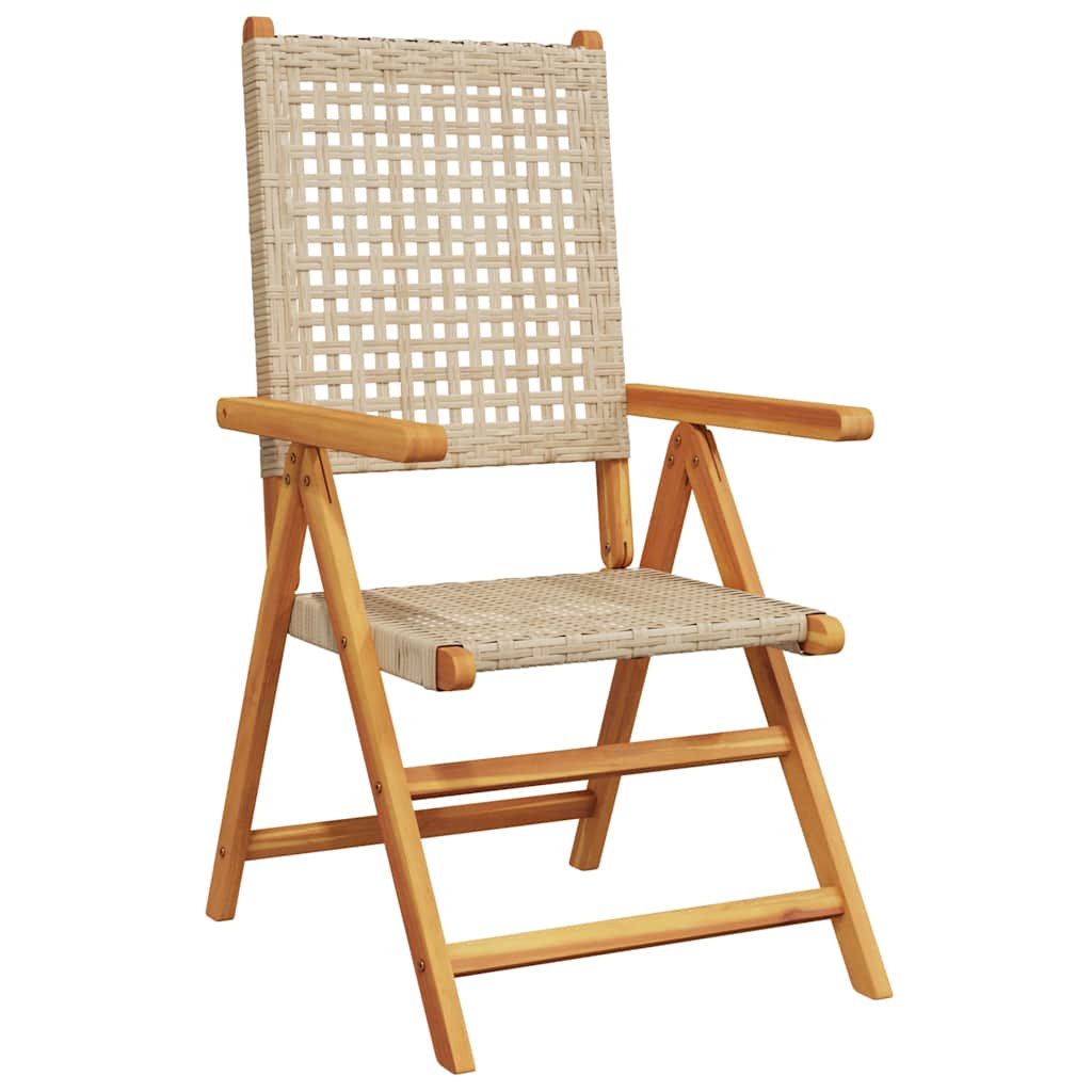 Reclining Folding Chairs Poly Rattan and Solid Wood Beige 4