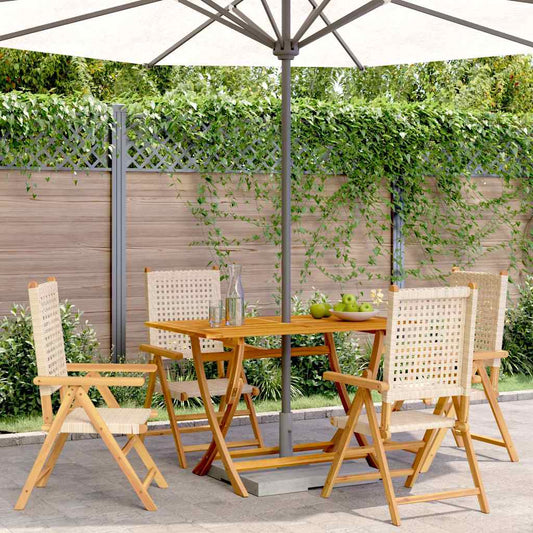 Reclining Folding Chairs Poly Rattan and Solid Wood Beige 4