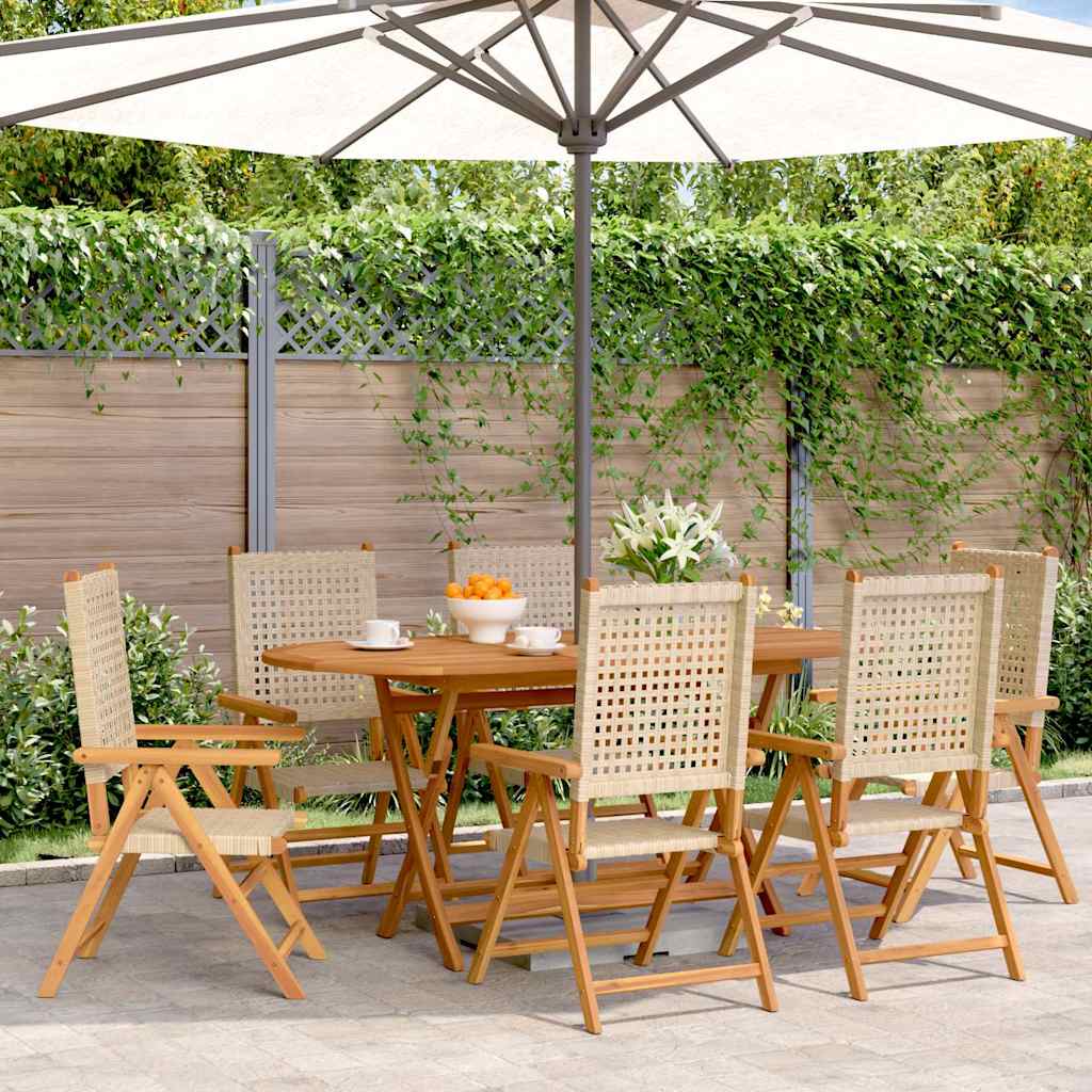 vidaXL Reclining Folding Chairs Poly Rattan and Solid Wood