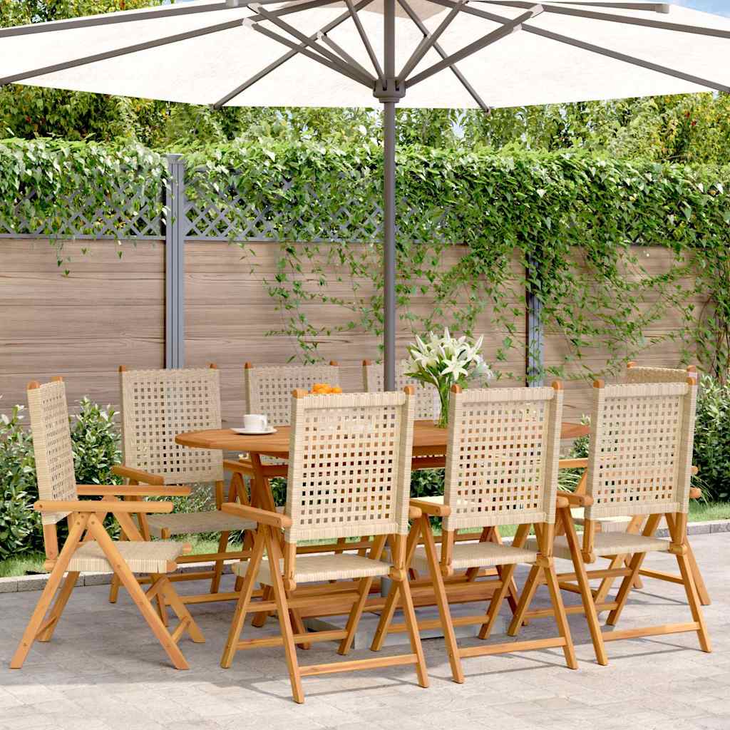 vidaXL Reclining Folding Chairs Poly Rattan and Solid Wood
