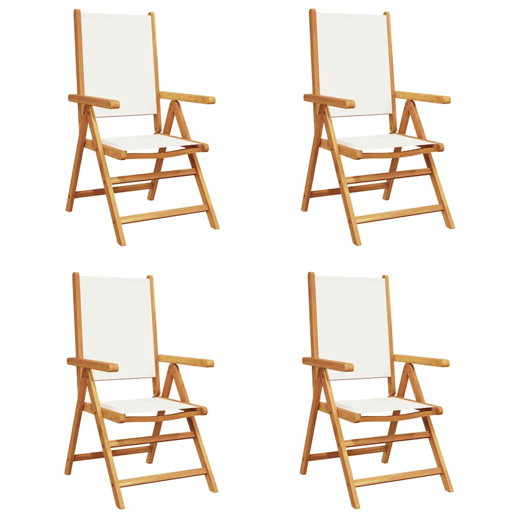 vidaXL Reclining Folding Chairs 4 pcs Cream White Fabric and Solid Wood 2