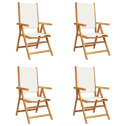 vidaXL Reclining Folding Chairs 4 pcs Cream White Fabric and Solid Wood 2
