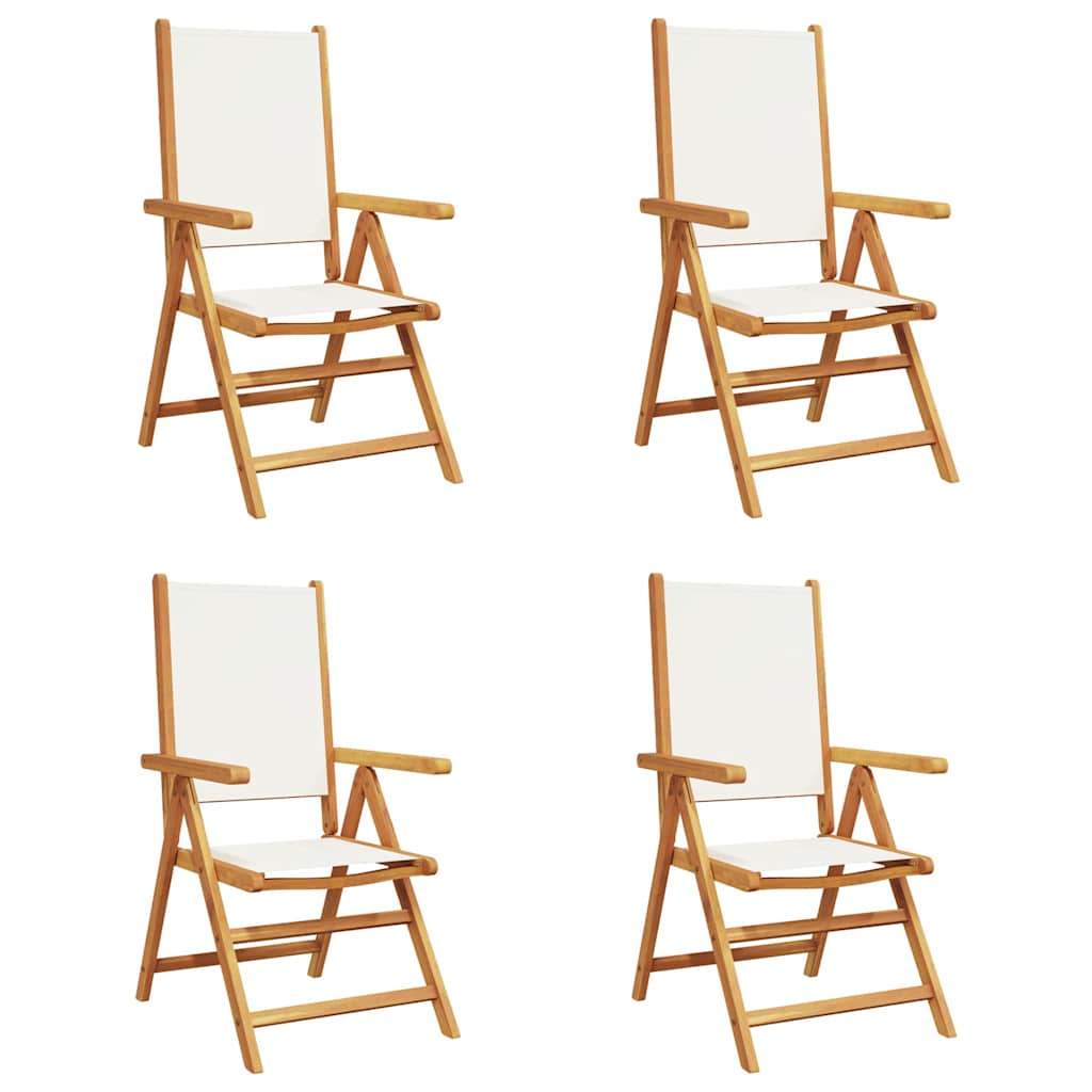 Reclining Folding Chairs Fabric and Solid Wood 4 Cream