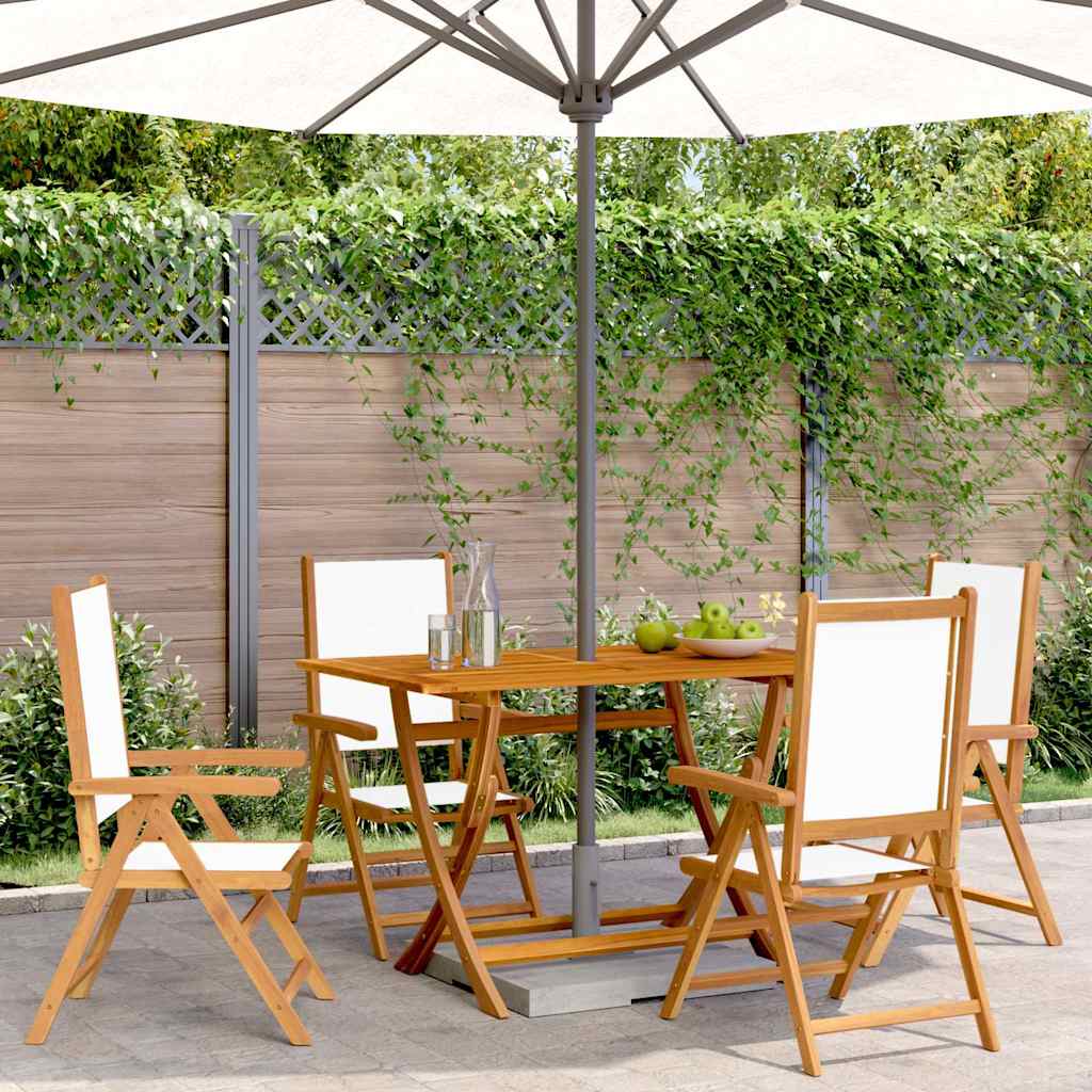 vidaXL Reclining Folding Chairs 4 pcs Cream White Fabric and Solid Wood 1
