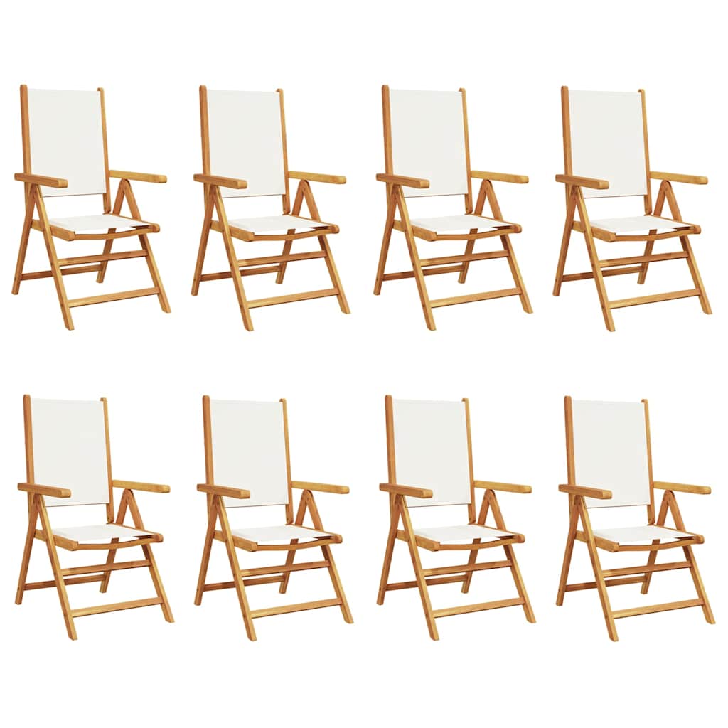 Reclining Folding Chairs Fabric and Solid Wood 8 pcs Cream