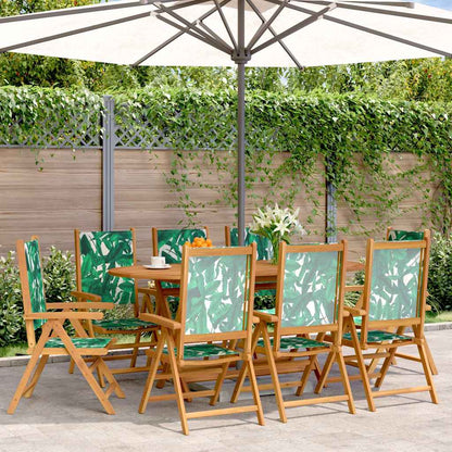 Reclining Folding Chairs Fabric and Solid Wood 8 pcs Leaf pattern
