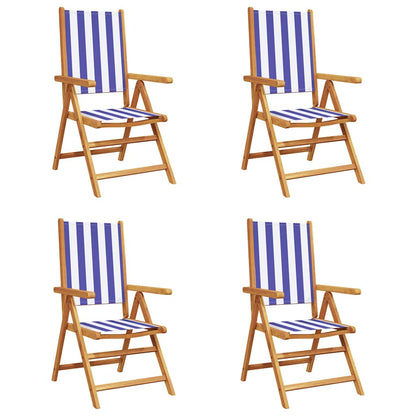 vidaXL Reclining Folding Chairs 4 pcs Blue and White Fabric and Solid Wood 2