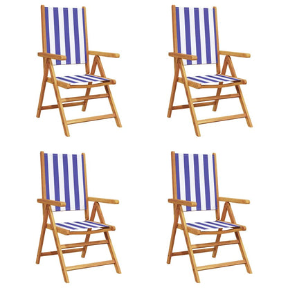 Reclining Folding Chairs Fabric and Solid Wood 4 Blue and white