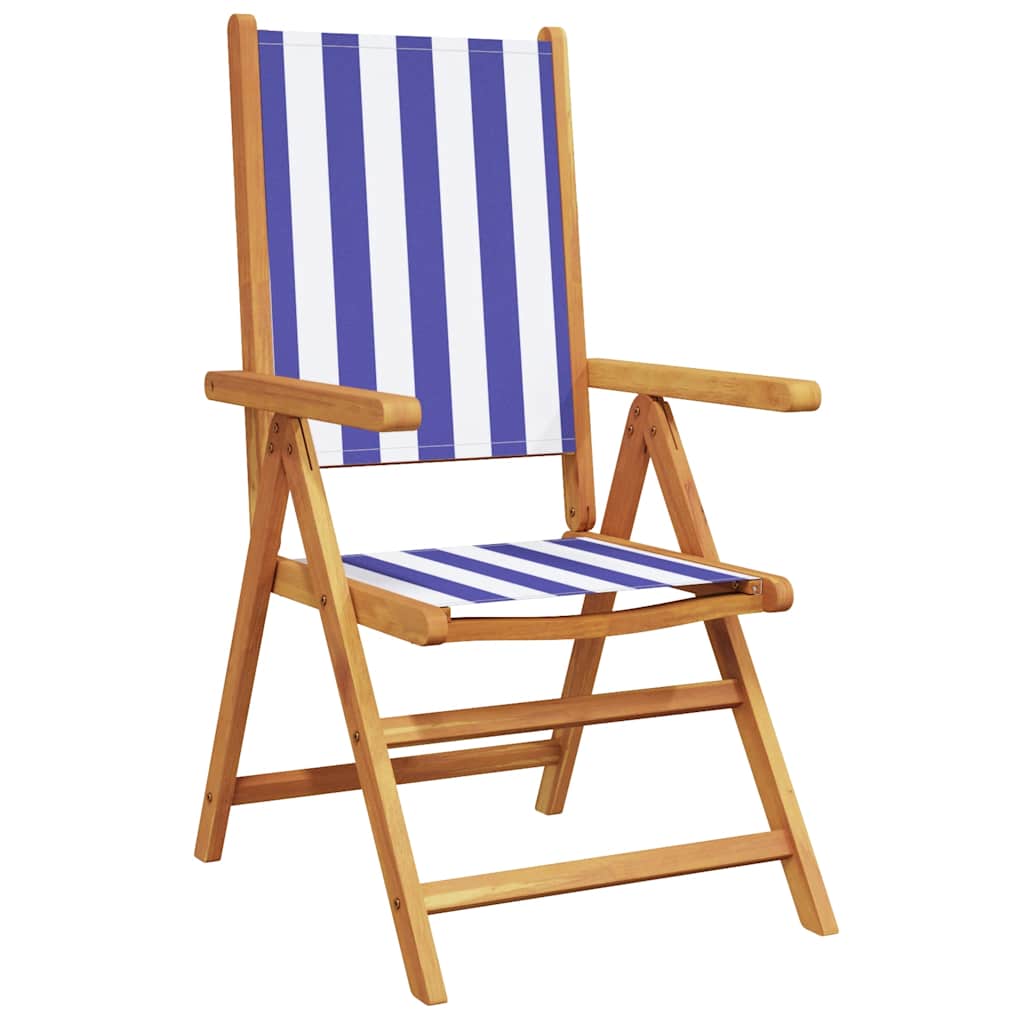 vidaXL Reclining Folding Chairs 4 pcs Blue and White Fabric and Solid Wood 3