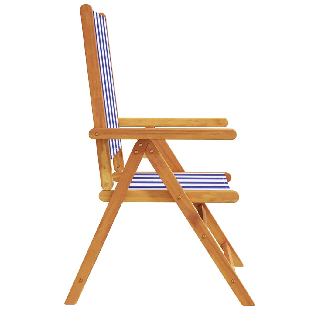 vidaXL Reclining Folding Chairs 4 pcs Blue and White Fabric and Solid Wood 5