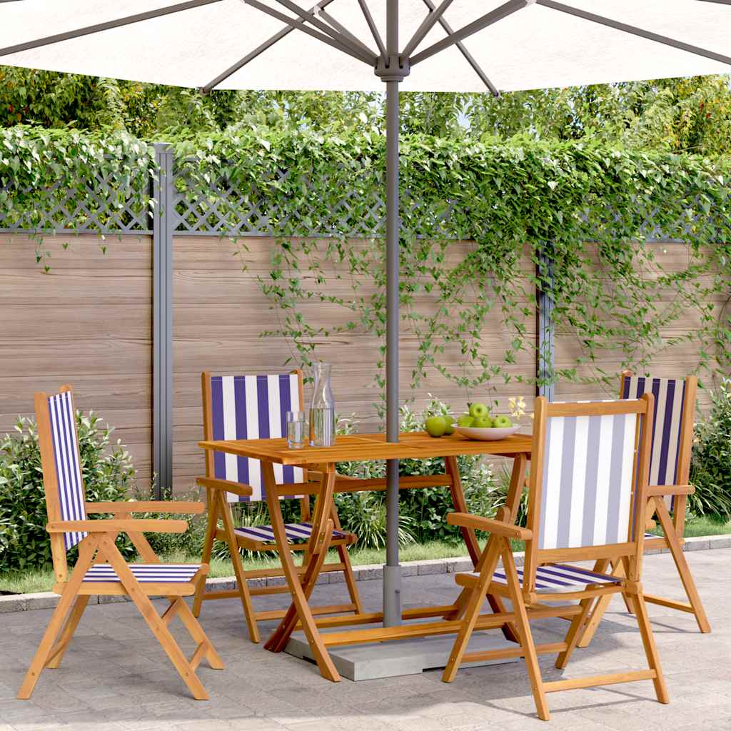 vidaXL Reclining Folding Chairs 4 pcs Blue and White Fabric and Solid Wood 1