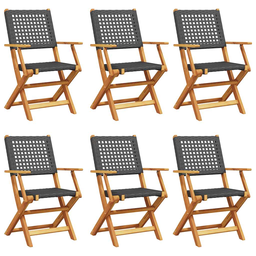 vidaXL Folding Chairs 6 pcs Black Poly Rattan and Solid Wood 2