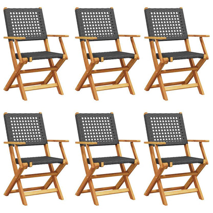 vidaXL Folding Chairs 6 pcs Black Poly Rattan and Solid Wood 2