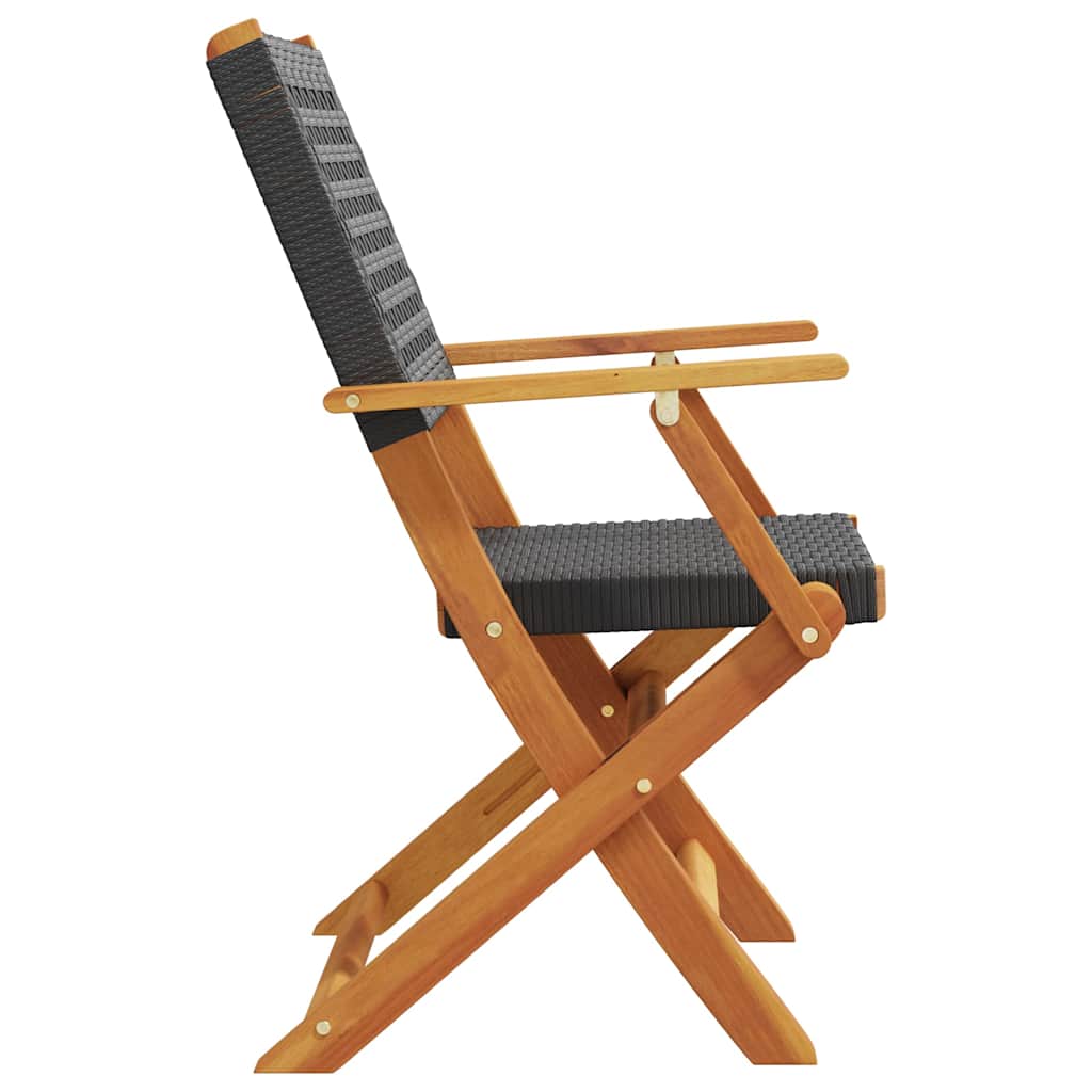 vidaXL Folding Chairs 6 pcs Black Poly Rattan and Solid Wood 6